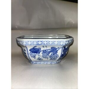 Blue White Planter Octagon Bonsai Grape Greek Key Floral Designs No Drainage